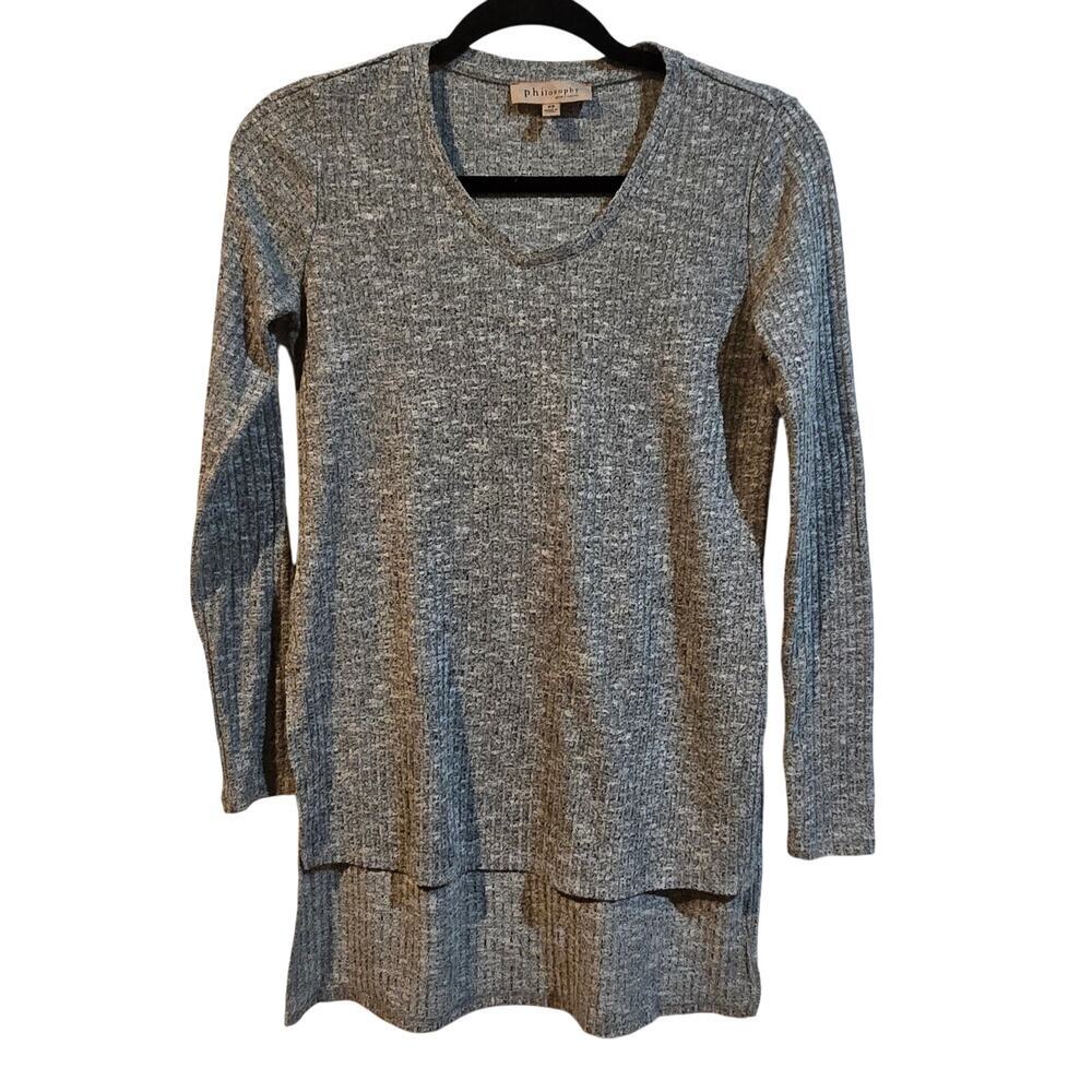 Philosophy Tunic‎ Top Blouse Heather Gray Black Soft Casual Ribbed Women's XS